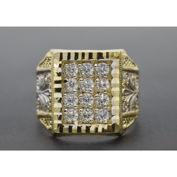 Real Solid 10K Yellow Gold 18mm Micro Pave Charm Round CZ Ring 4.1gr ALL Sizes - Picture 3 of 7